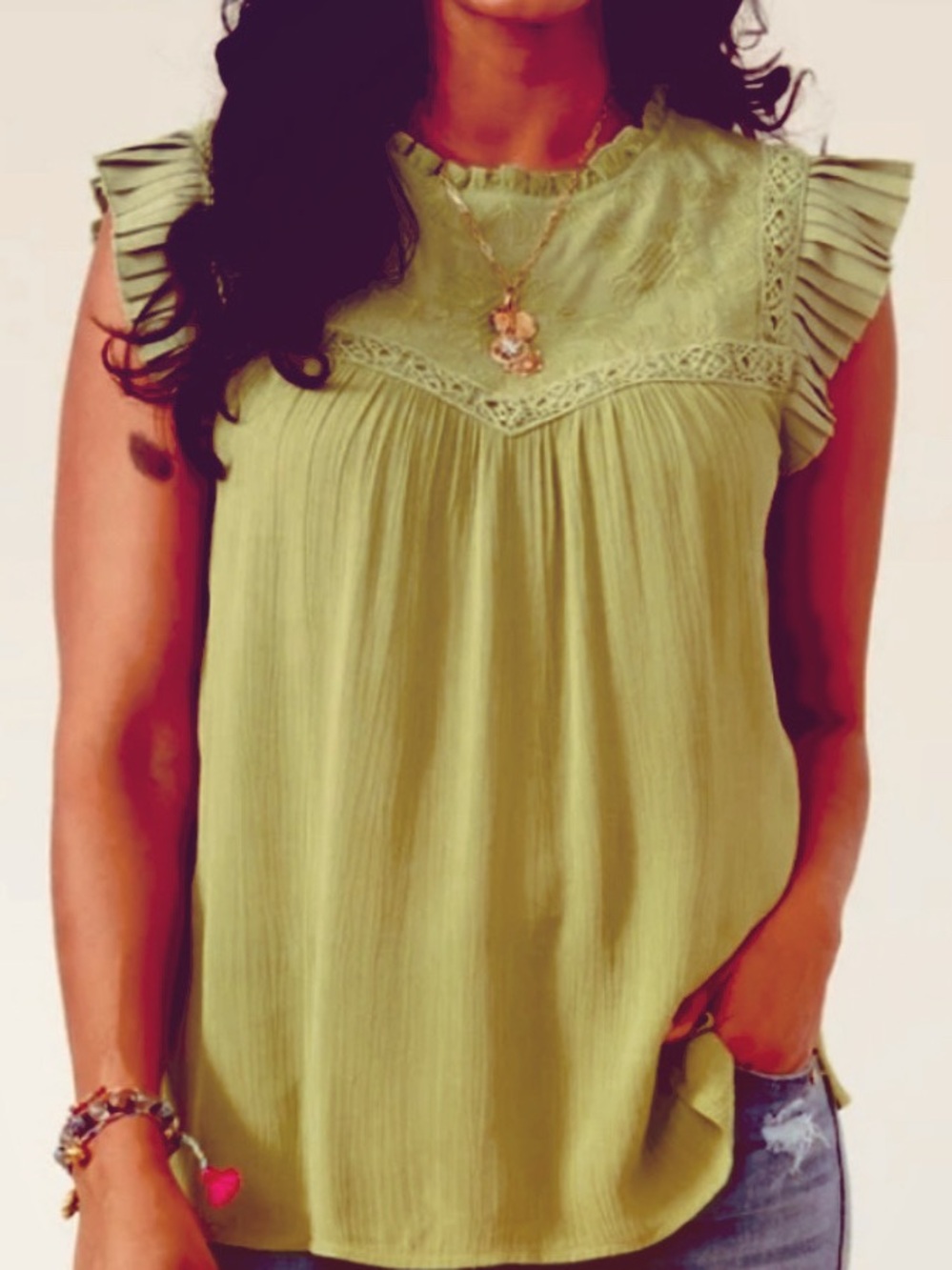 Democracy sleeveless embroidered top with pleated detail size M